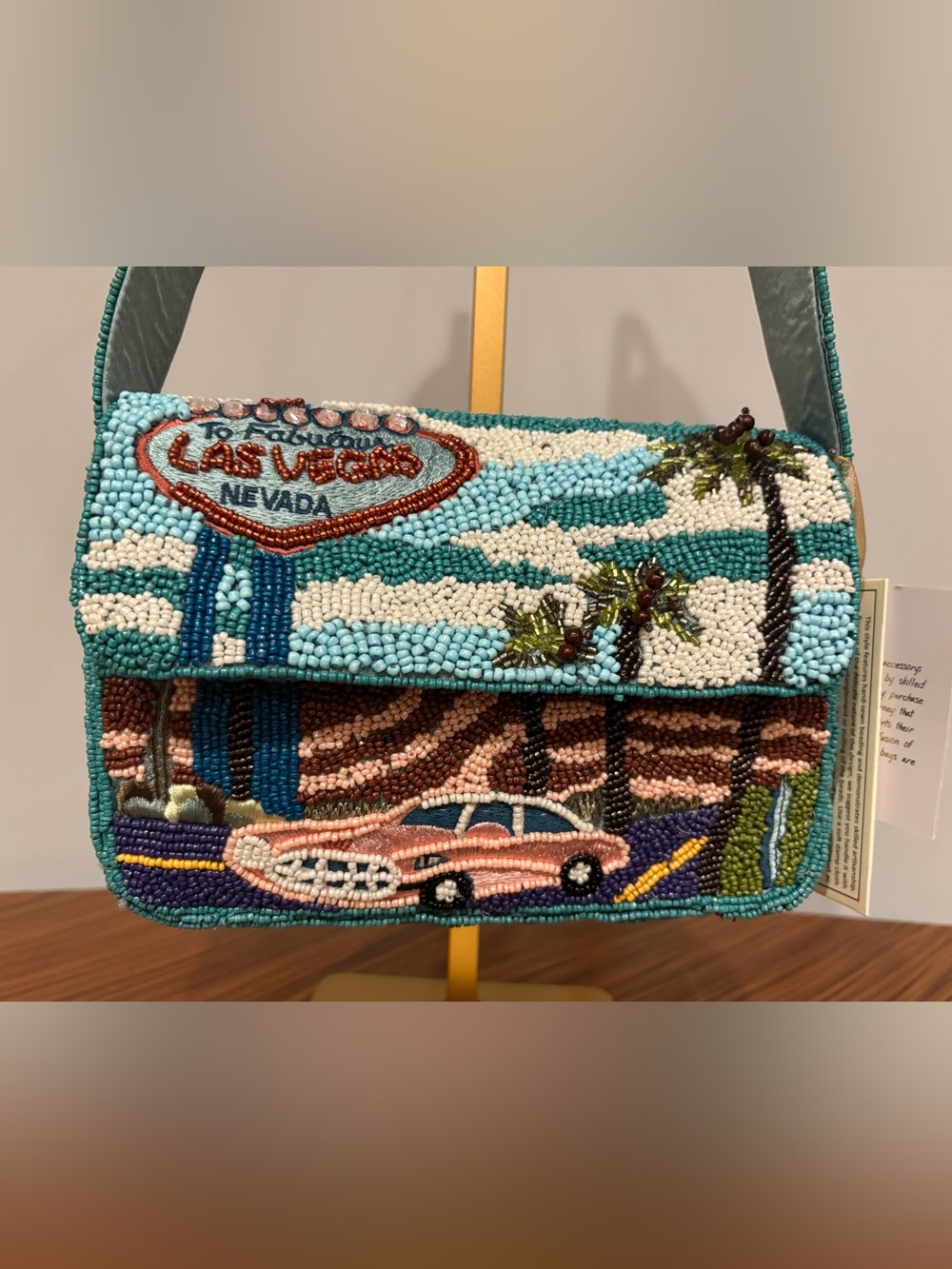 Hand-Beaded Las Vegas Scene Shoulder Bag